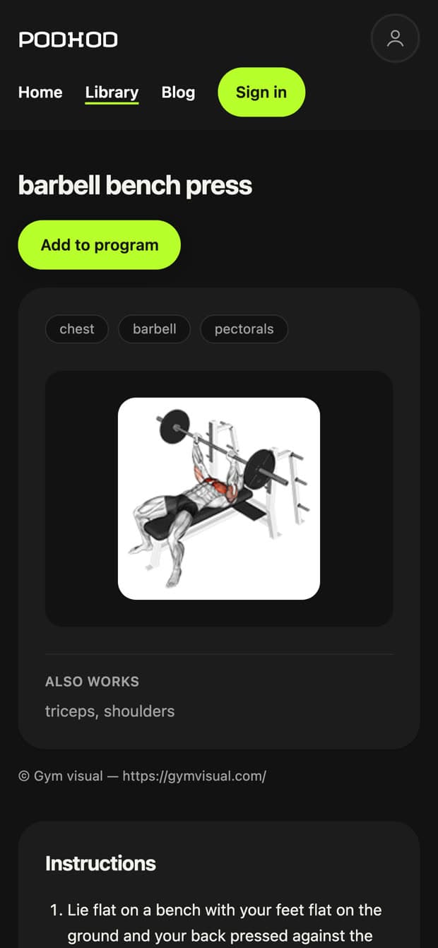 Podhod — Exercise detail