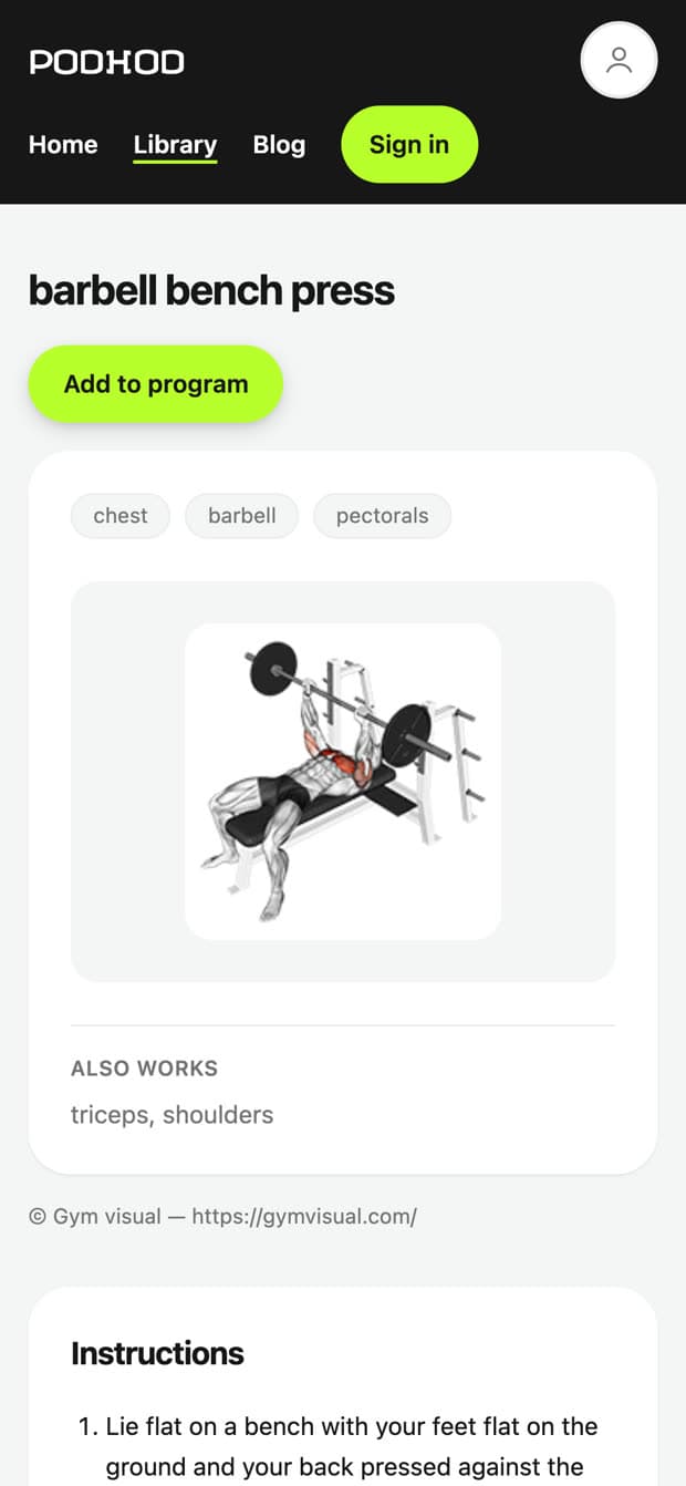 Podhod — Exercise detail