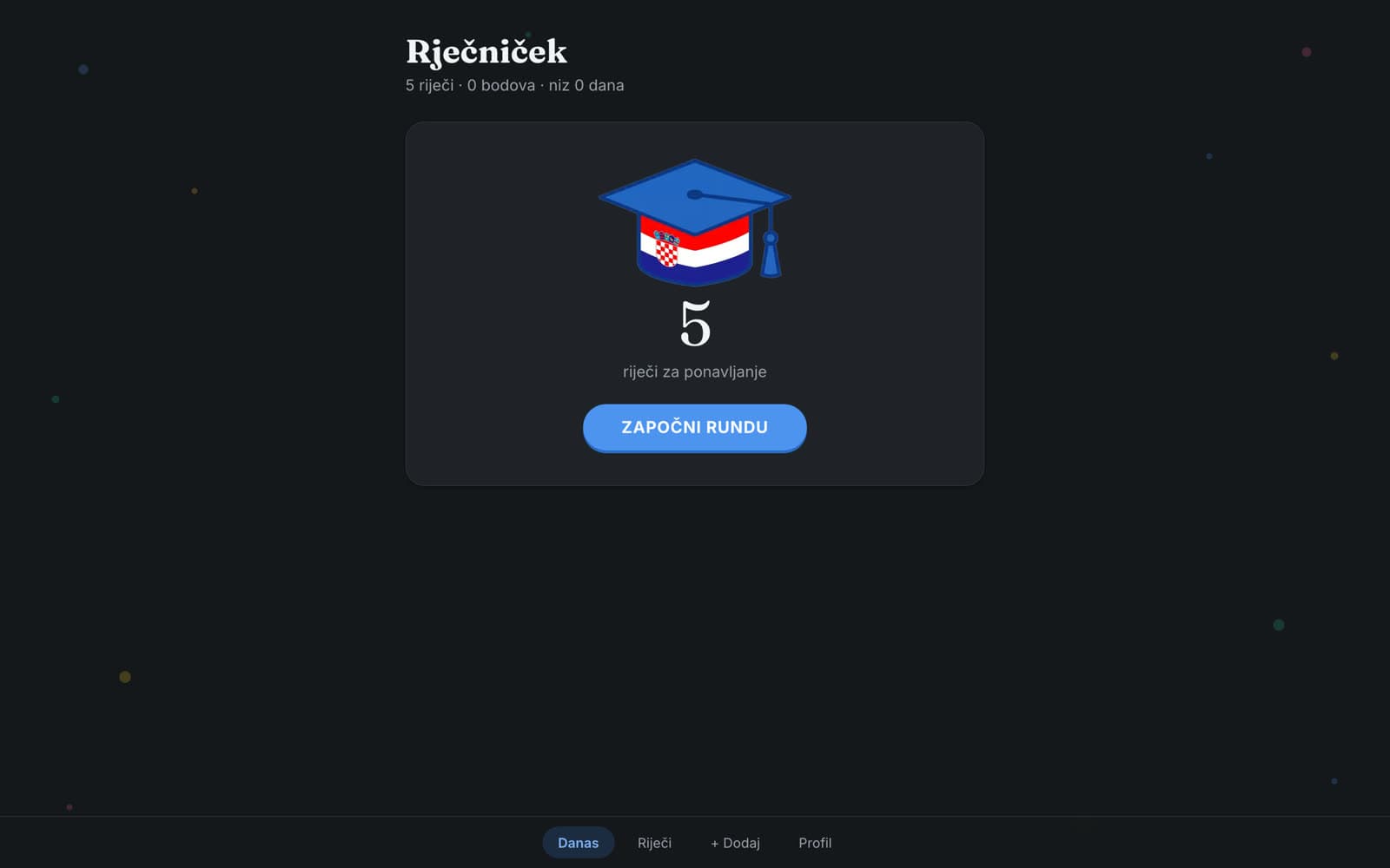 Rječniček — Tmavá téma.