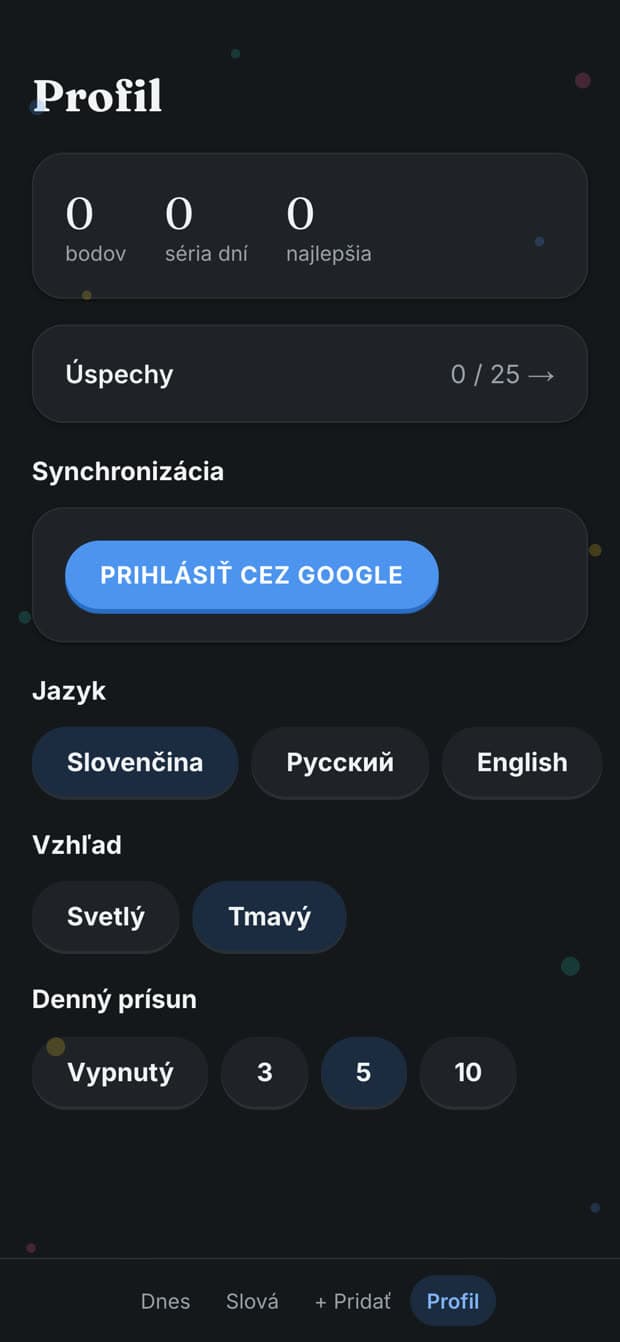 Slovníček — Профіль