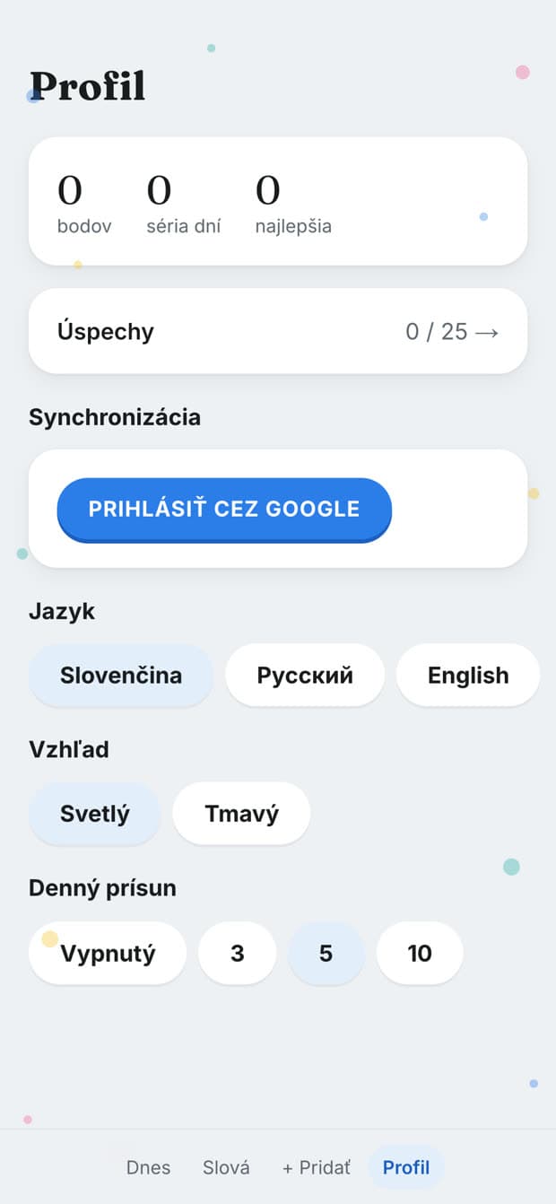 Slovníček — Профіль