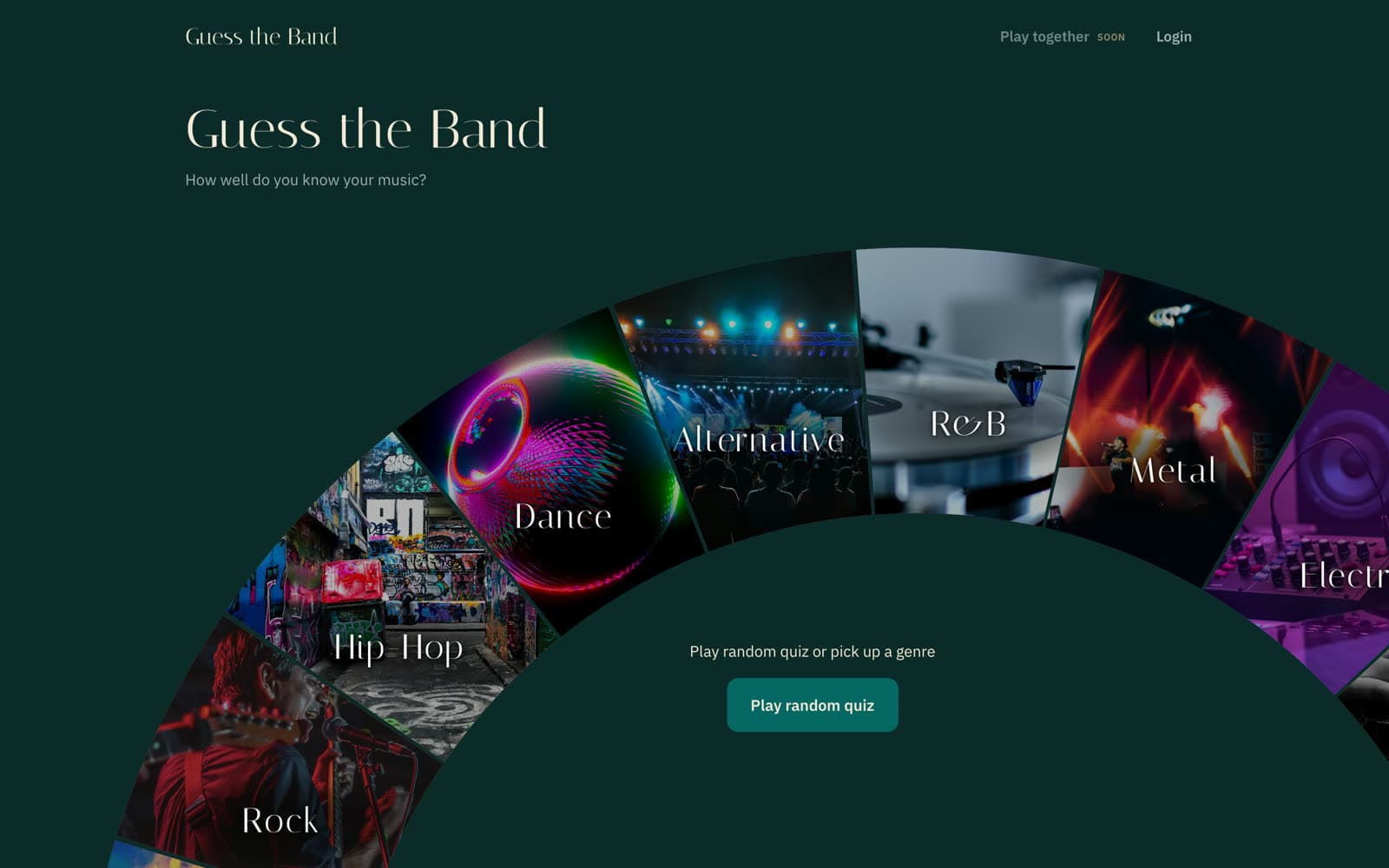 Guess the Band — Dark theme.
